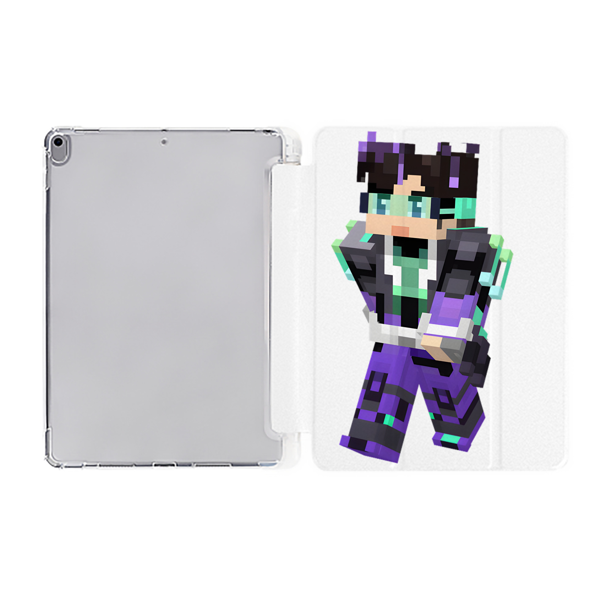（画像用） マインクラフト ブロックの世界 Minecraft MC Block world IPad ケース ペン収納付き 三つ折りスタンド PUレザー×シリコン 対応機種9.5/10.5/10.9インチ